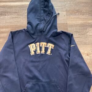Nike Pittsburgh Pitt Panthers Blue Mens S Therma Fit Mini Swoosh Pullover Hoodie
